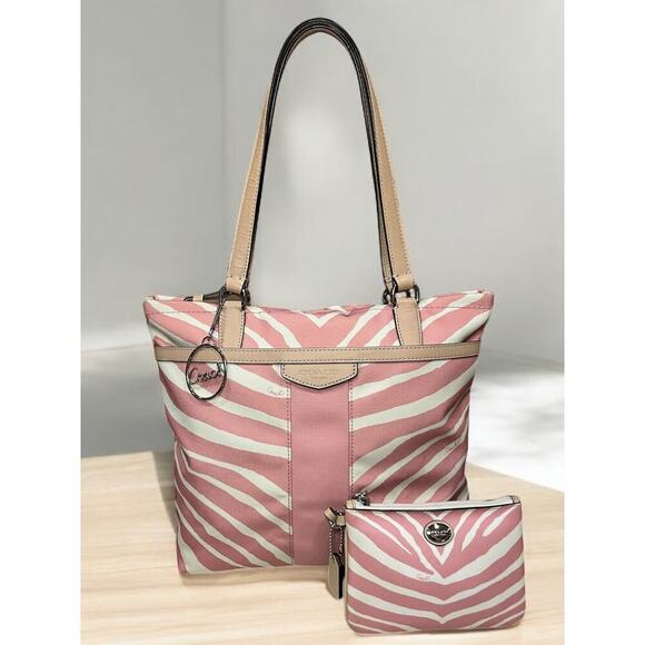 Coach F23283 Zebra Print Canvas Tote Bag & Matching Wristlet - Picture 14 of 14